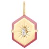 Charms til smykke/arml fg.sølv Hexagon m/rosa emalje + stjerne midt i