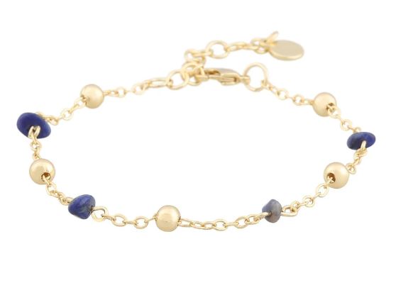 Armlenke "gull" Capri blå naturstener + "gull"kuler på tynn kjede 16+3cm