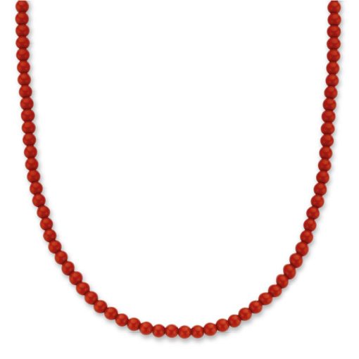 Collier rh.sølv 3mm røde perler 38+10cm
