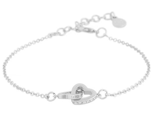 Armlenke "sølv" Connected tynt kjede m/ 2 hjerter i hverandre, stener på ene 17+3cm