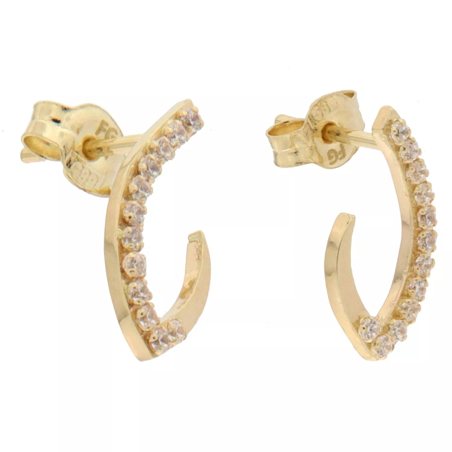 Ørepynt gull 12x6mm navetteformet åpen i siden, blanke cz på halve