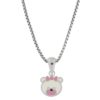 Anheng rh.sølv bamse m/ rosa + hvit emalje