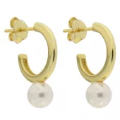 Øreringer fg.sølv 14ø 2mm bred ring m/7mm hvit perle fast under ringen