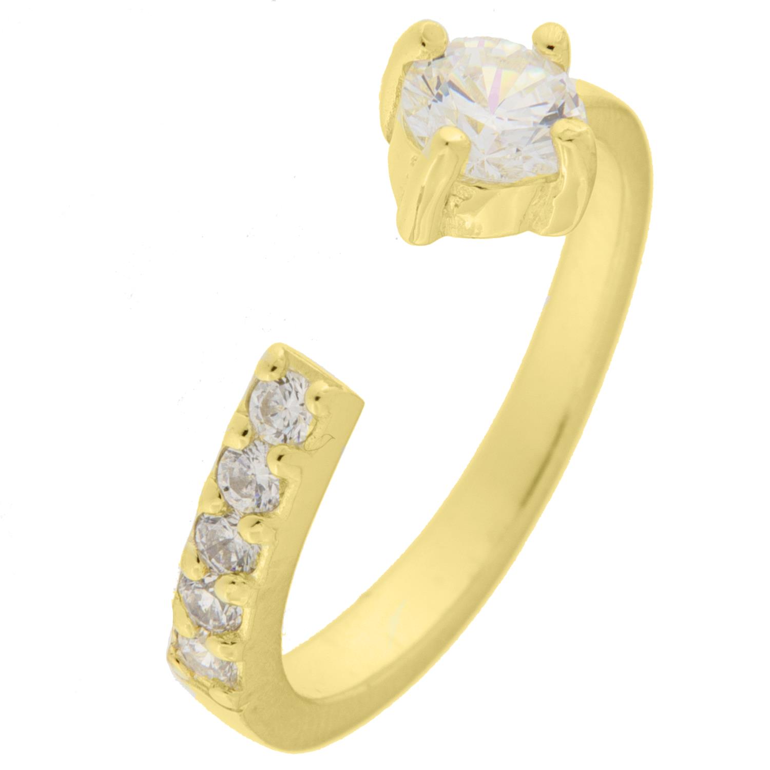 Ring fg.sølv regulerbar 5mm zirc + en rad på andre siden, åpen i toppen