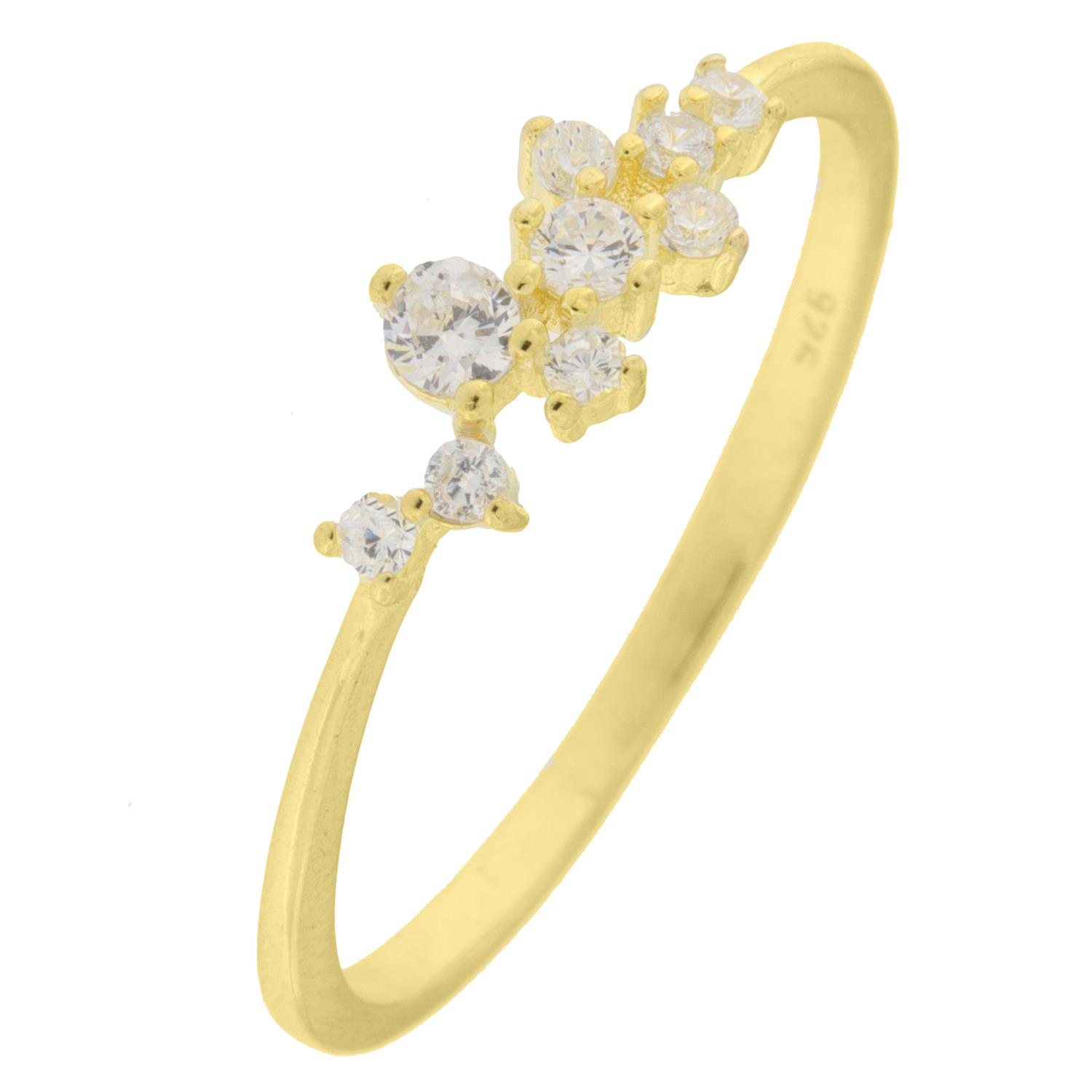 Ring fg.sølv smal m/dryss av zirconer foran