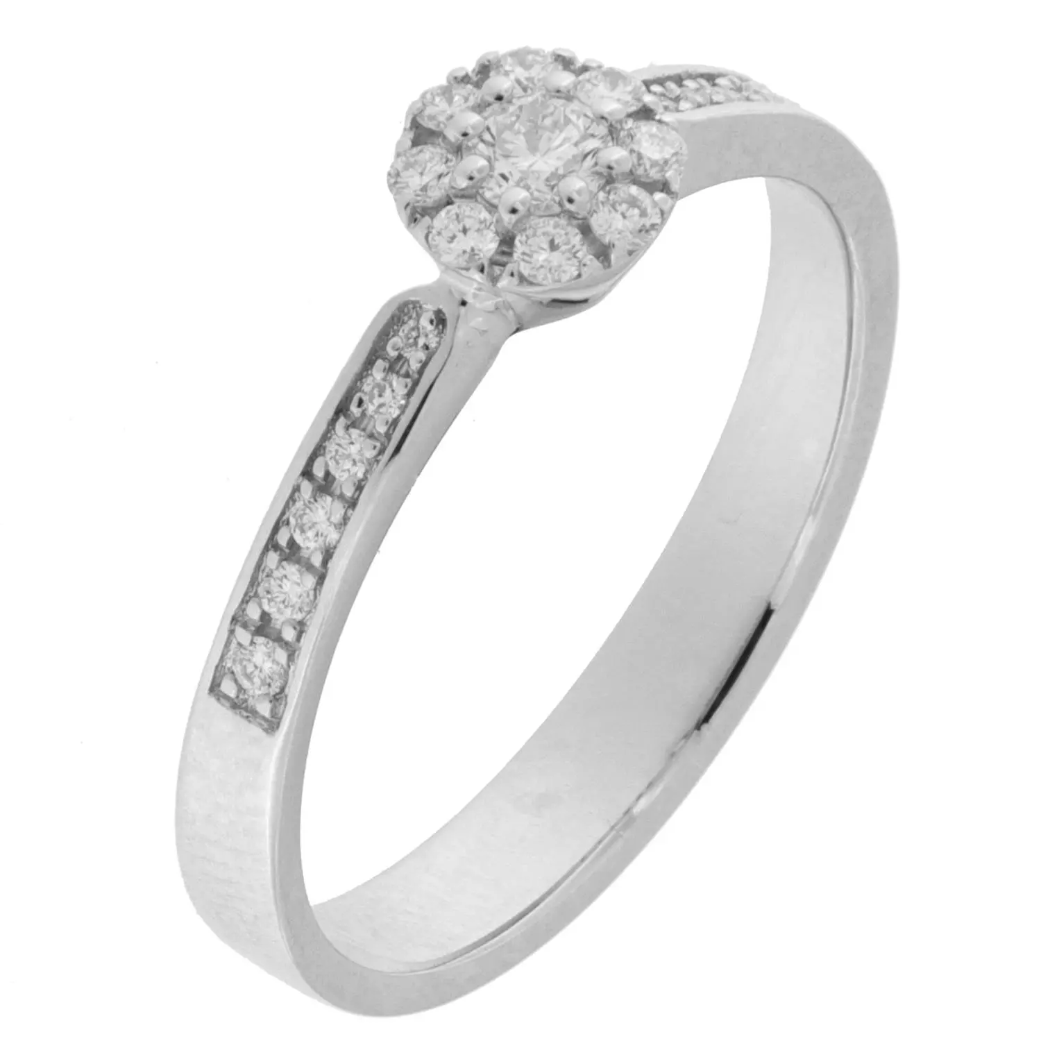 Ring hv.gull 0,26ct WSI rosett lux m/diamanter nedover skinnen (Veil. 22.990,-)