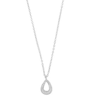 Collier "sølv" Naomi 25mm vridd, dråpeformet anheng m/blanke zirc 51+10cm