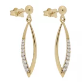 Øreheng gull navetteformet m/blanke zirconer på siden