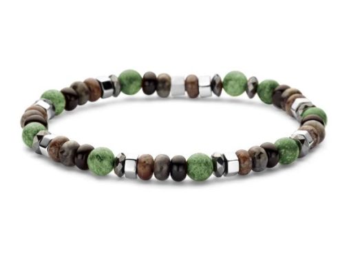 Armlenke stål 6mm moss/sort agate, labradoritt, bronzitt, hematitt 21cm - Frank 1967