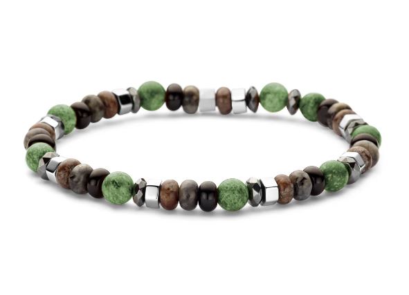 Armlenke stål 6mm moss/sort agate, labradoritt, bronzitt, hematitt 21cm - Frank 1967