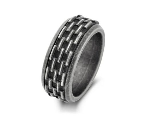 Ring stål 10mm bred stressring m/"murstein"-mønster, vintage sort farge - Frank 1967