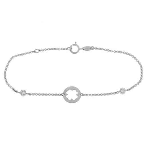 Armlenke rh.sølv plate m/utstanset firkløver + liten zircon på sidene, 16+2cm