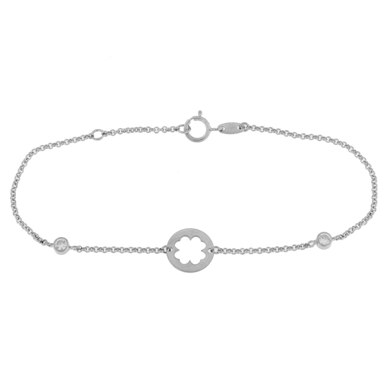 Armlenke rh.sølv plate m/utstanset firkløver + liten zircon på sidene, 16+2cm
