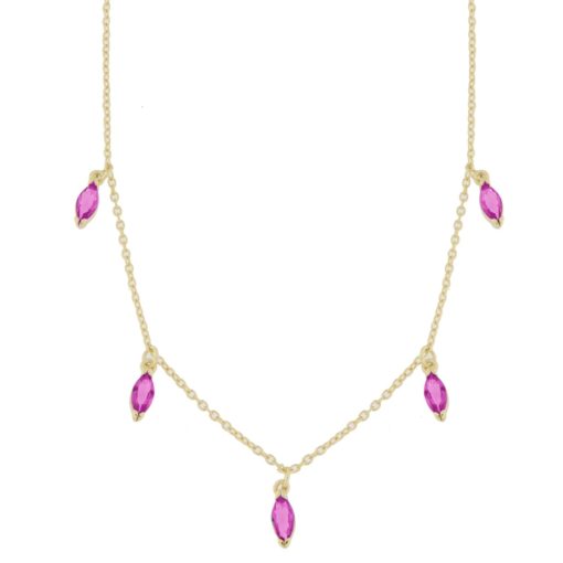 Collier fg.sølv 42+3cm m/heng cerise navette-stener foran
