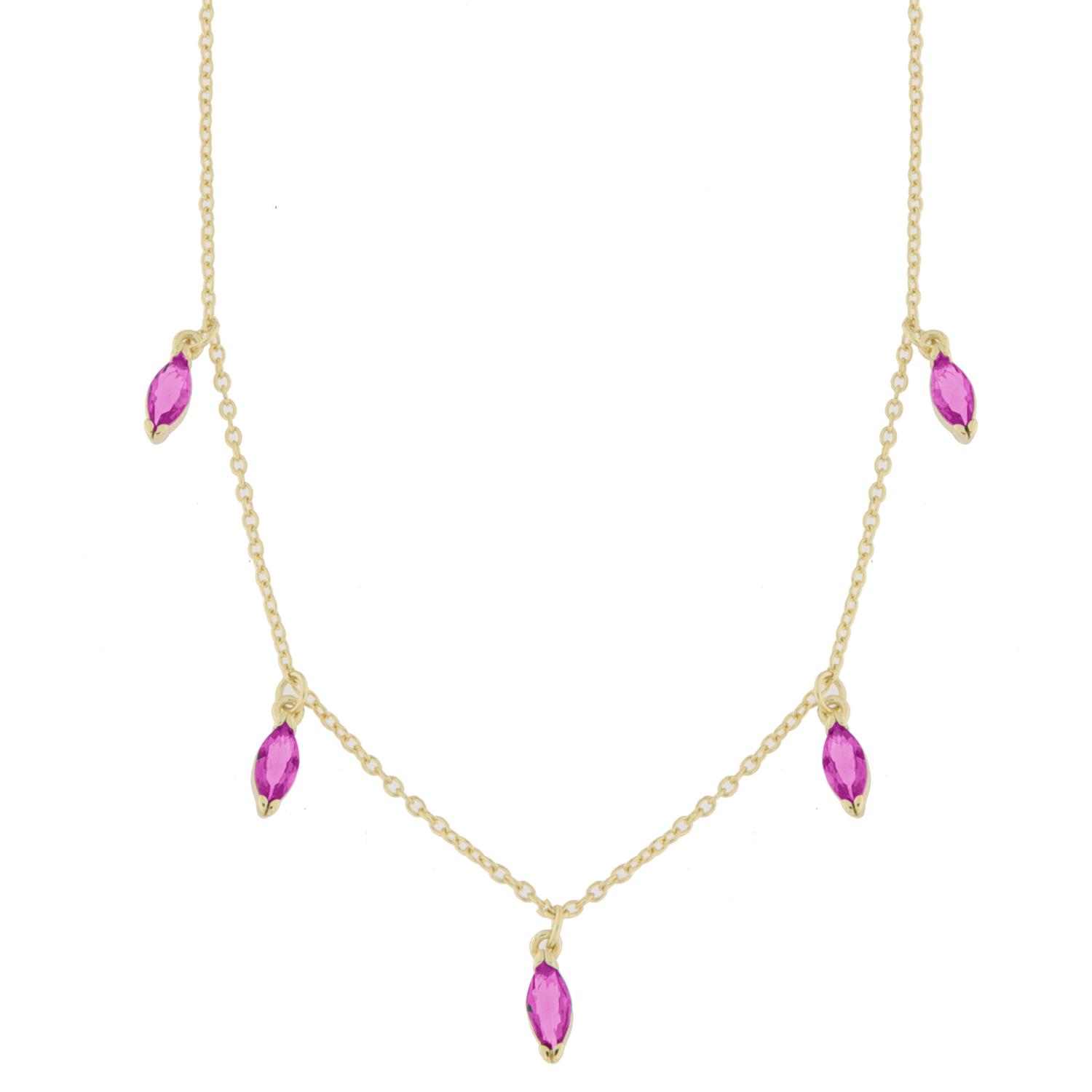 Collier fg.sølv 42+3cm m/heng cerise navette-stener foran