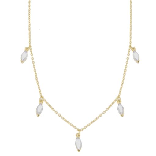 Collier fg.sølv 42+3cm m/heng blanke navette-stener foran