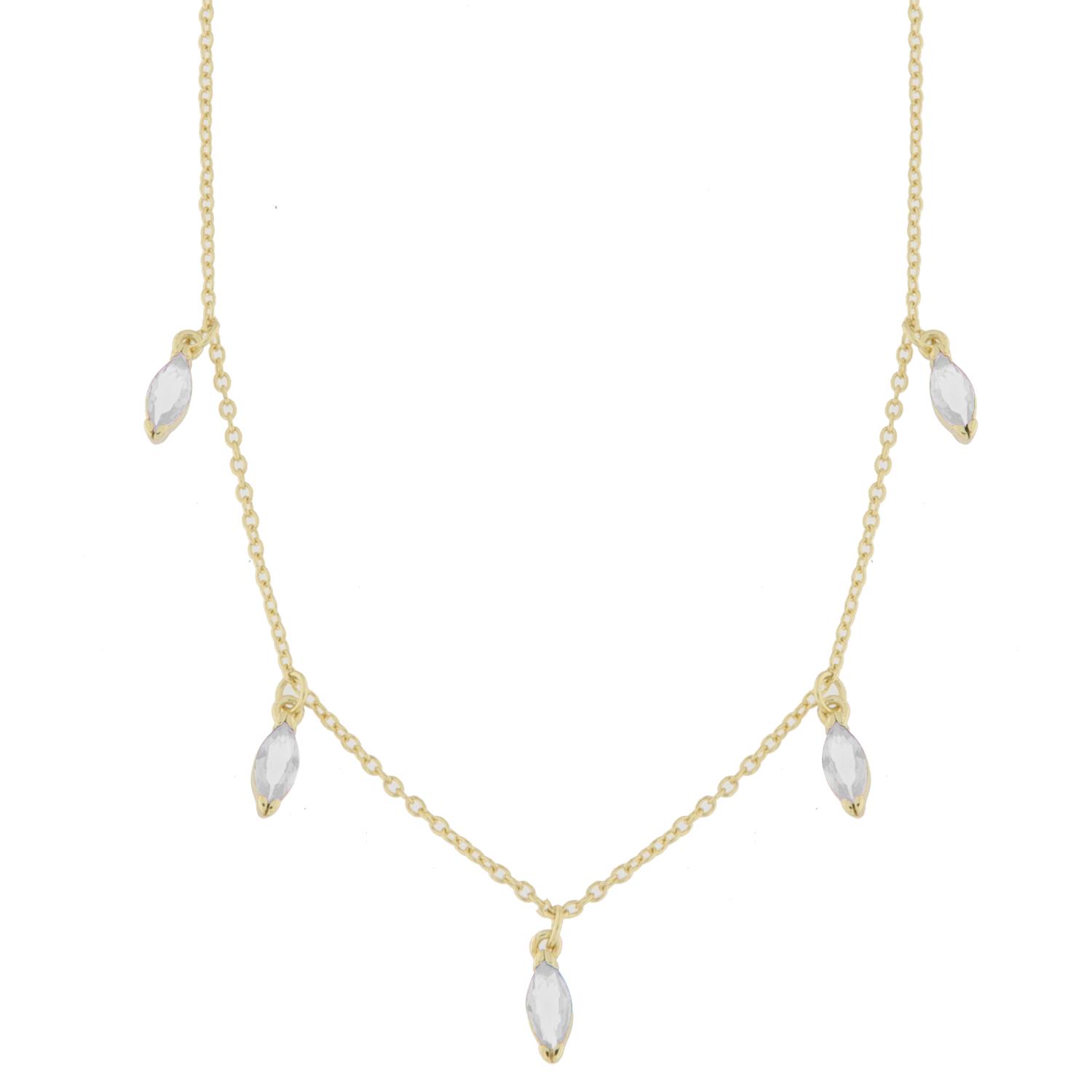 Collier fg.sølv 42+3cm m/heng blanke navette-stener foran