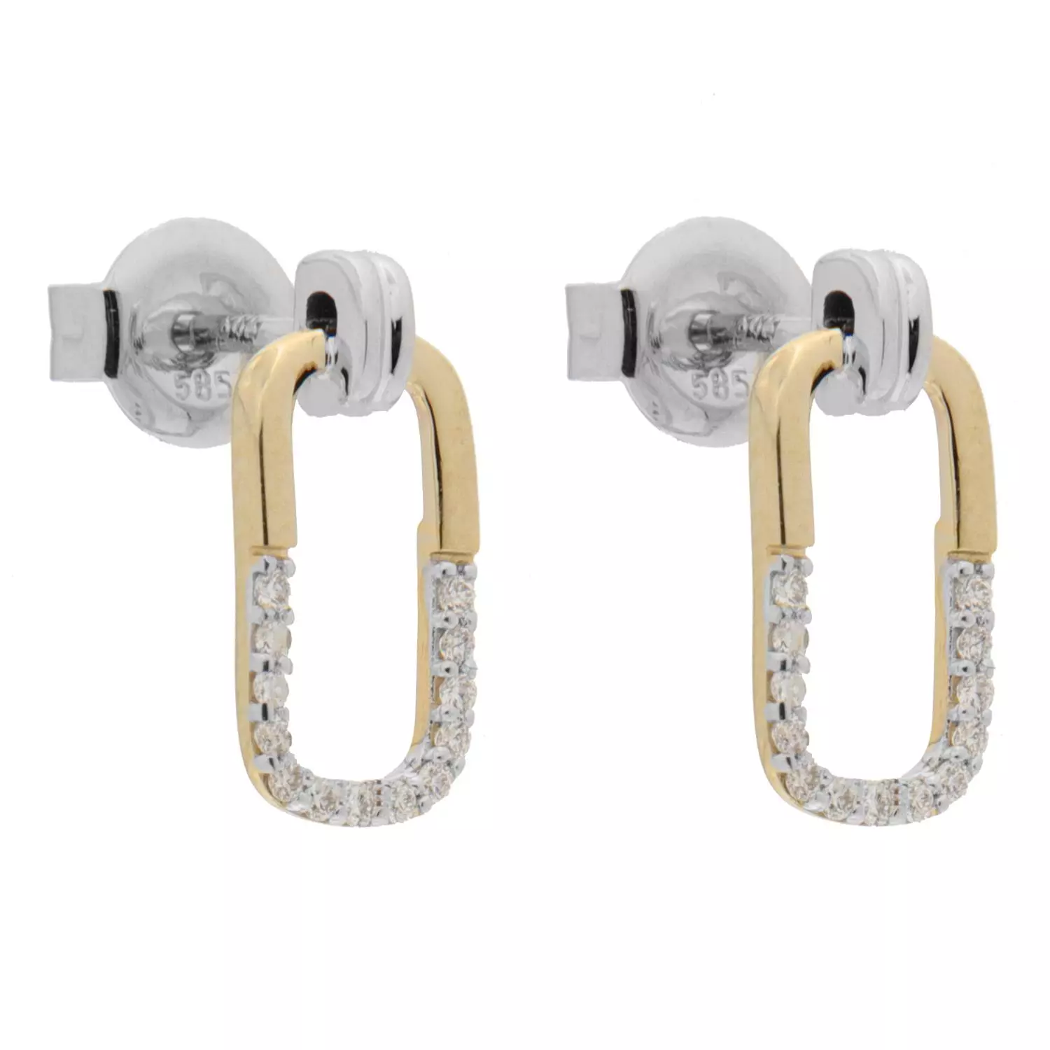 Ørepynt bic.gull 12x7mm rektangulær, åpen m/diamanter i bunnen 0,085ct WSI