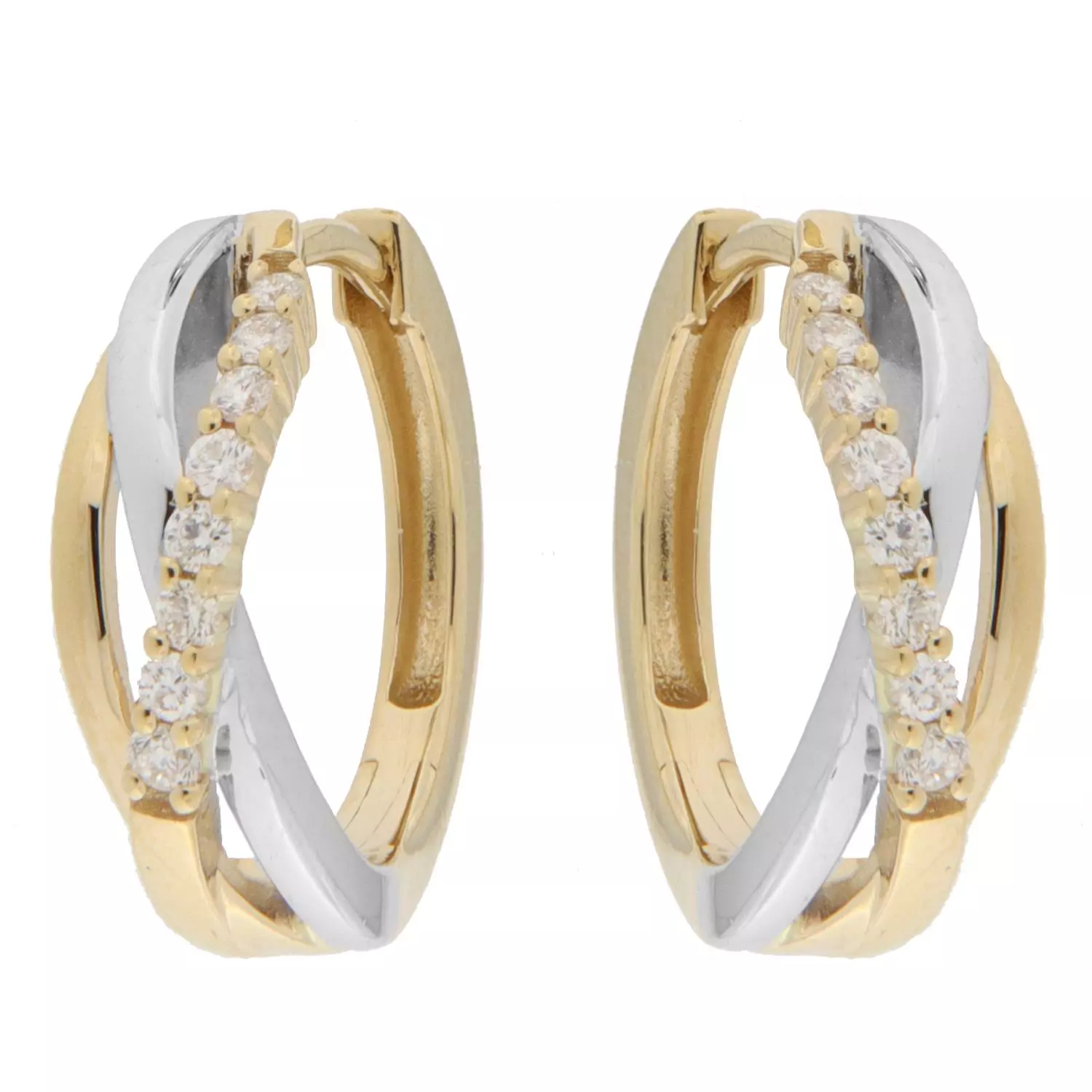 Øreringer bic.gull 17ø tre rader i bølge foran, m/ diamanter 0,16ct WSI (Veil. 16.990,-)