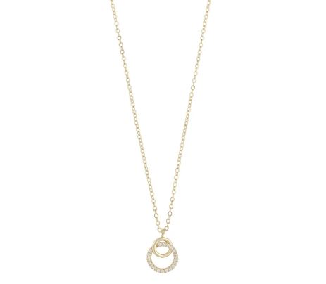 Collier "gull" Ace 15x12mm anheng, to ringer i hverandre / zirconer 43+3cm