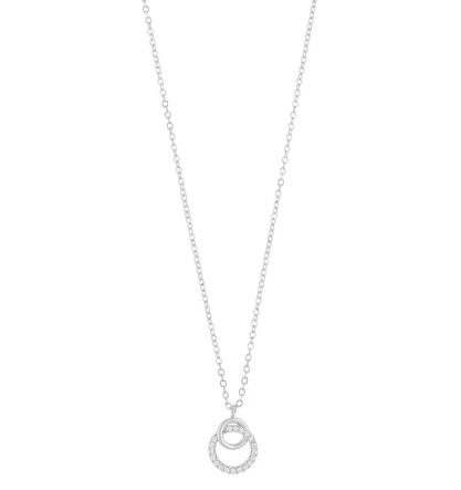 Collier "sølv" Ace 15x12mm anheng, to ringer i hverandre / zirconer 43+3cm