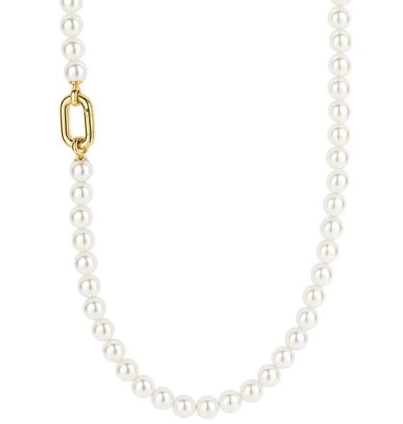 Collier fg.sølv 6mm krystallperler m/firkantet lås 42cm