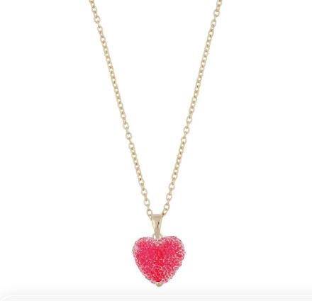 Collier "gull" Sugar hearts rød 42+2cm