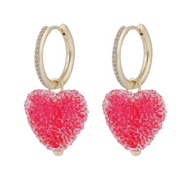 Ørering "gull" 18ø m/19mm Sugar hearts-charms rød