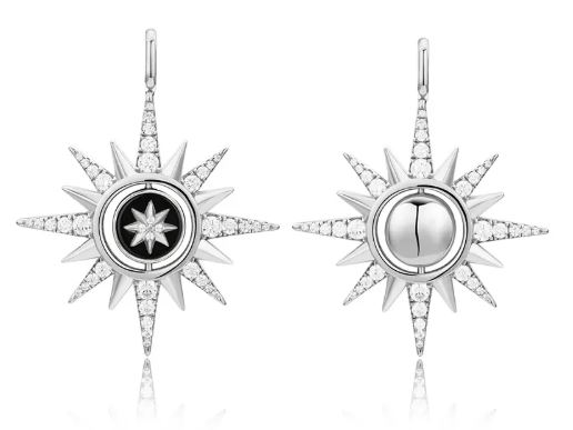 Charms til smykke/arml rh.sølv Supernova stjerne m/zirc. + roterende kjerne