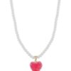 Collier "gull" Sugar hearts rød m/4mm hvite perler rundt hele 45cm