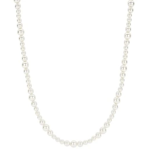 Collier rh.sølv 4-6mm hvite perler 38+10cm