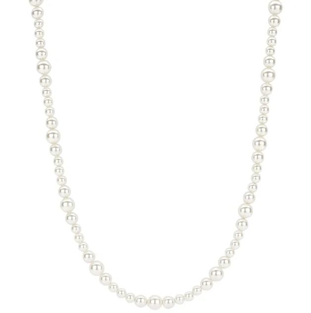 Collier rh.sølv 4-6mm hvite perler 38+10cm