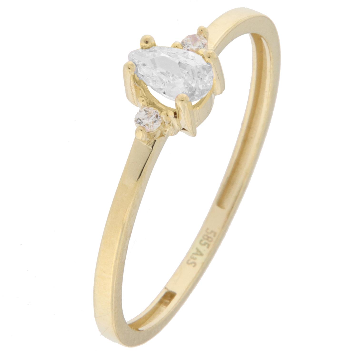 Ring gull dråpeformet zircon foran m/zirconer på sidene, smal skinne