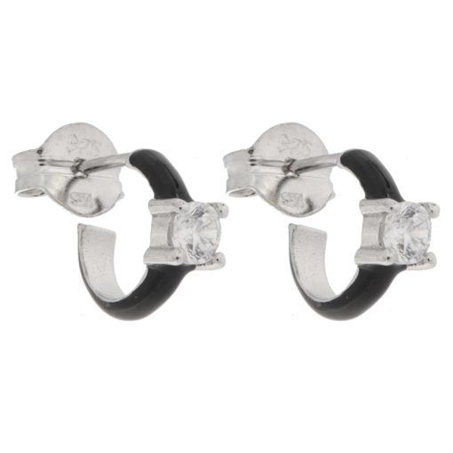 Øreringer rh.sølv 8ø m/ emalje + blank zircon (sort eller cerise)