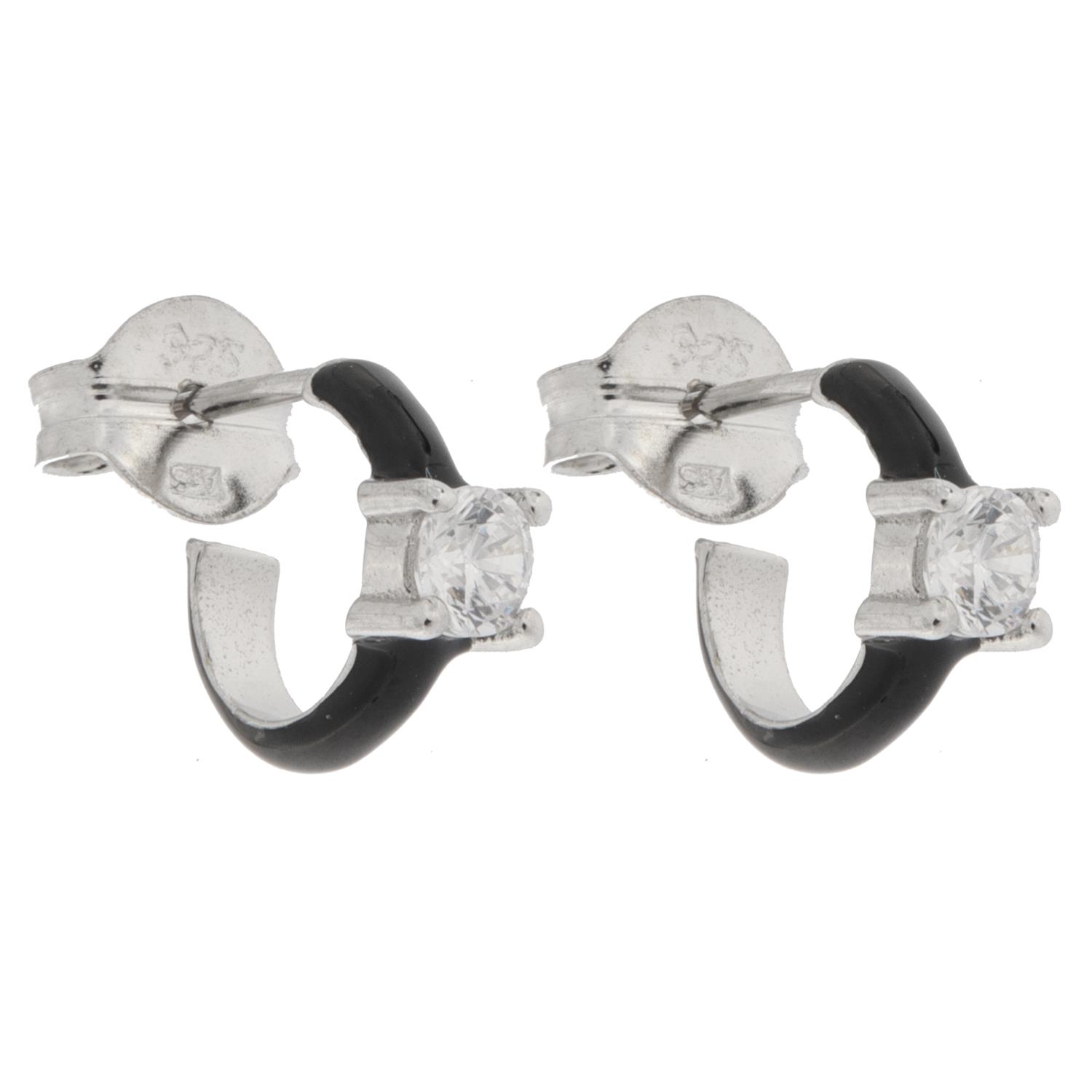 Øreringer rh.sølv 8ø m/ emalje + blank zircon (sort eller cerise)