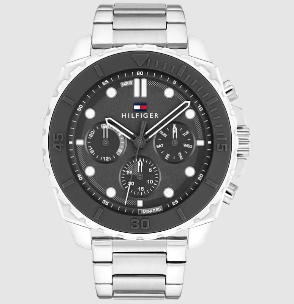 Tommy Hilfiger stål matt grå skive 48mm herre 5 BAR multifunksjon