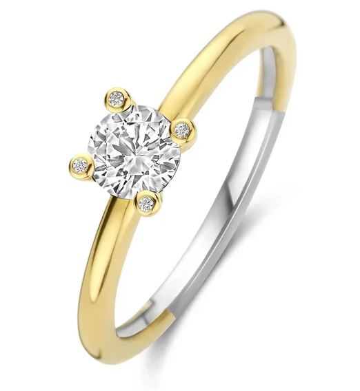 Ring fg.sølv rund profil / smal skinne 5mm zircon i 4 klør