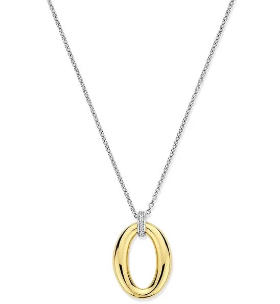 Collier bic.sølv 21x18mm åpent, ovalt fg. anheng på rh. ankerkjede 38+10cm
