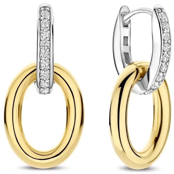 Øreringer bic.sølv 12x10ø oval ørering m/cz. på ringen + fg. ovalt heng