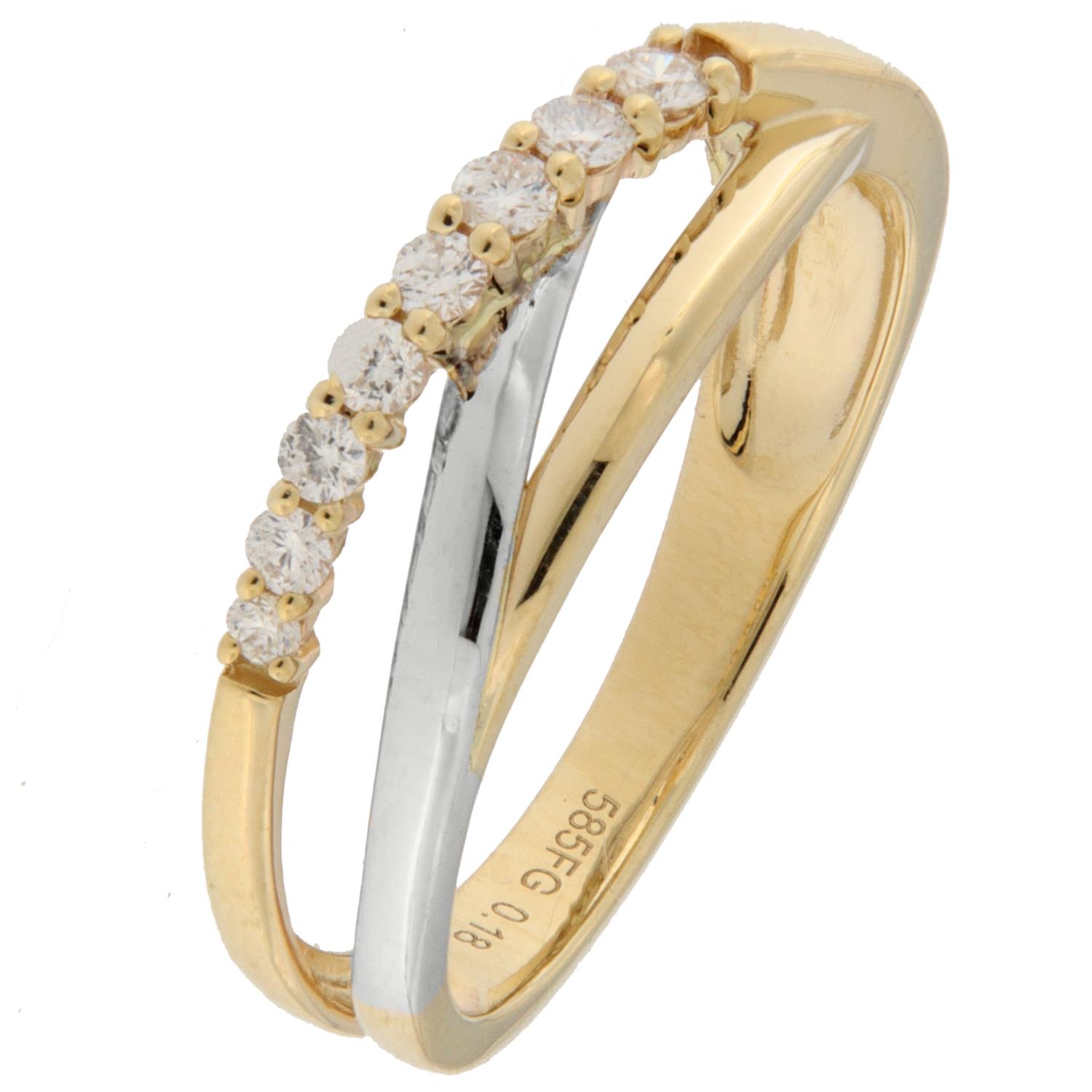 Ring bic.gull 3r foran: 1r gg, 1r rhodinert, 1r diamanter 0,18ct WSI