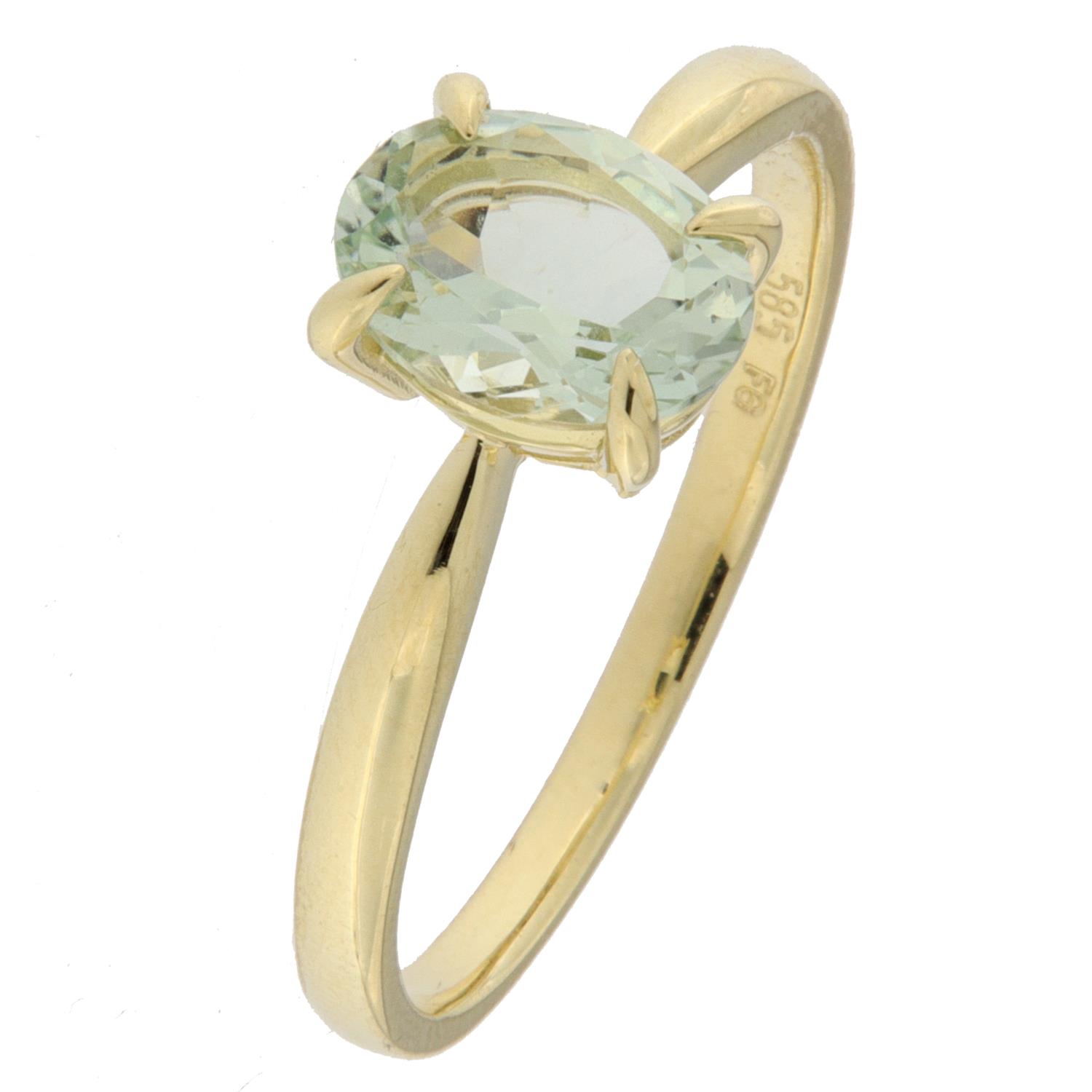 Ring gull oval grønn Ametyst 9x6mm i fire klør