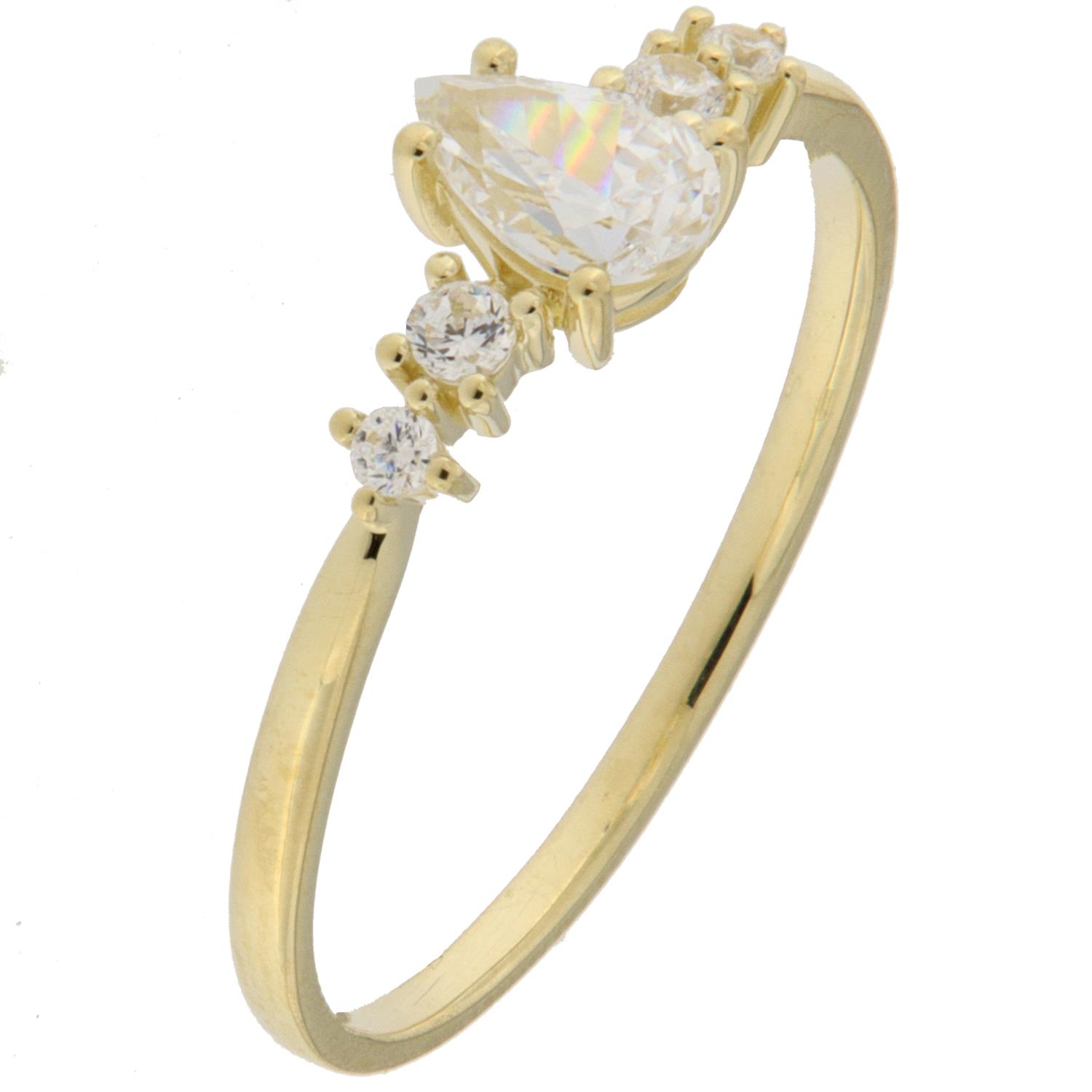 Ring gull dråpeformet c.zircon i senter, med to runde c.zirconer på hver side