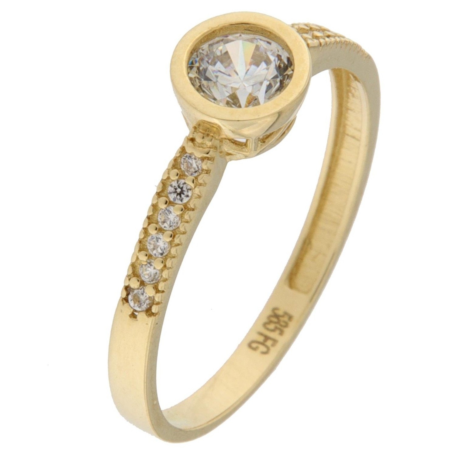 Ring gull zircon i fattekant m/små zirconer nedover sidene