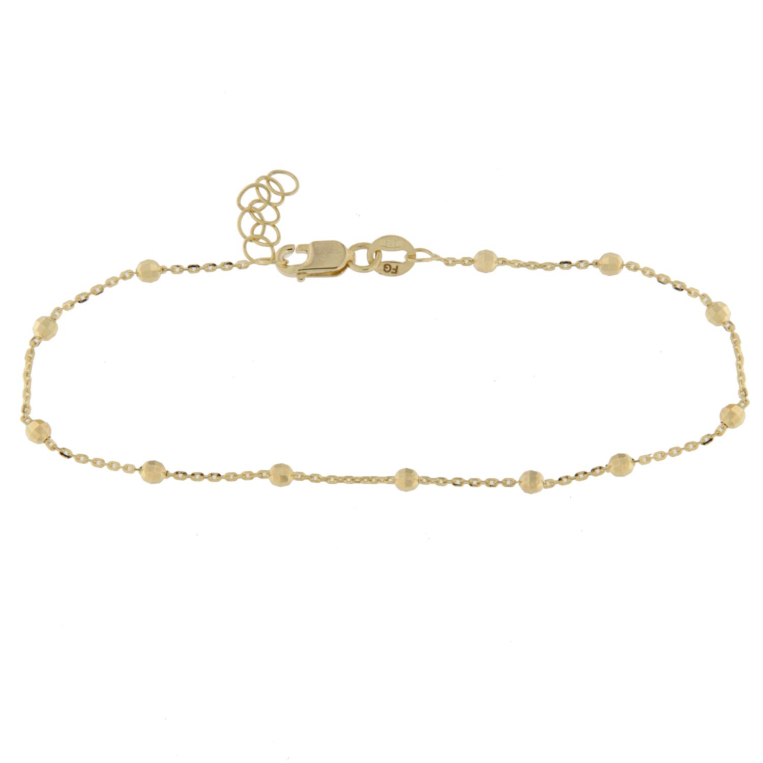 Armlenke gull 17+2cm Beads chain tynn anker m/2,5mm kuler