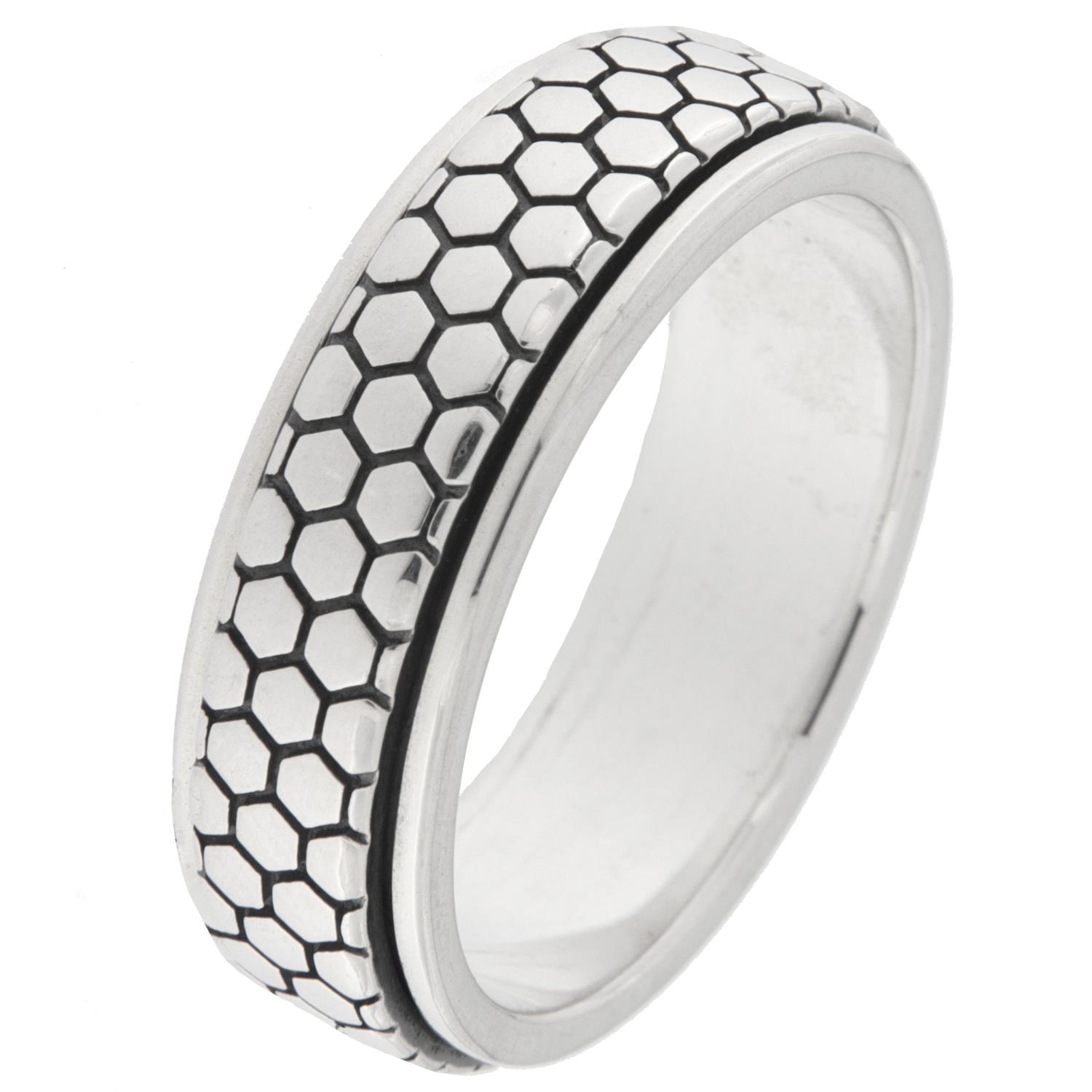 Ring sølv "slange"-mønster i midten /glatt bunn "Stressring" 7mm