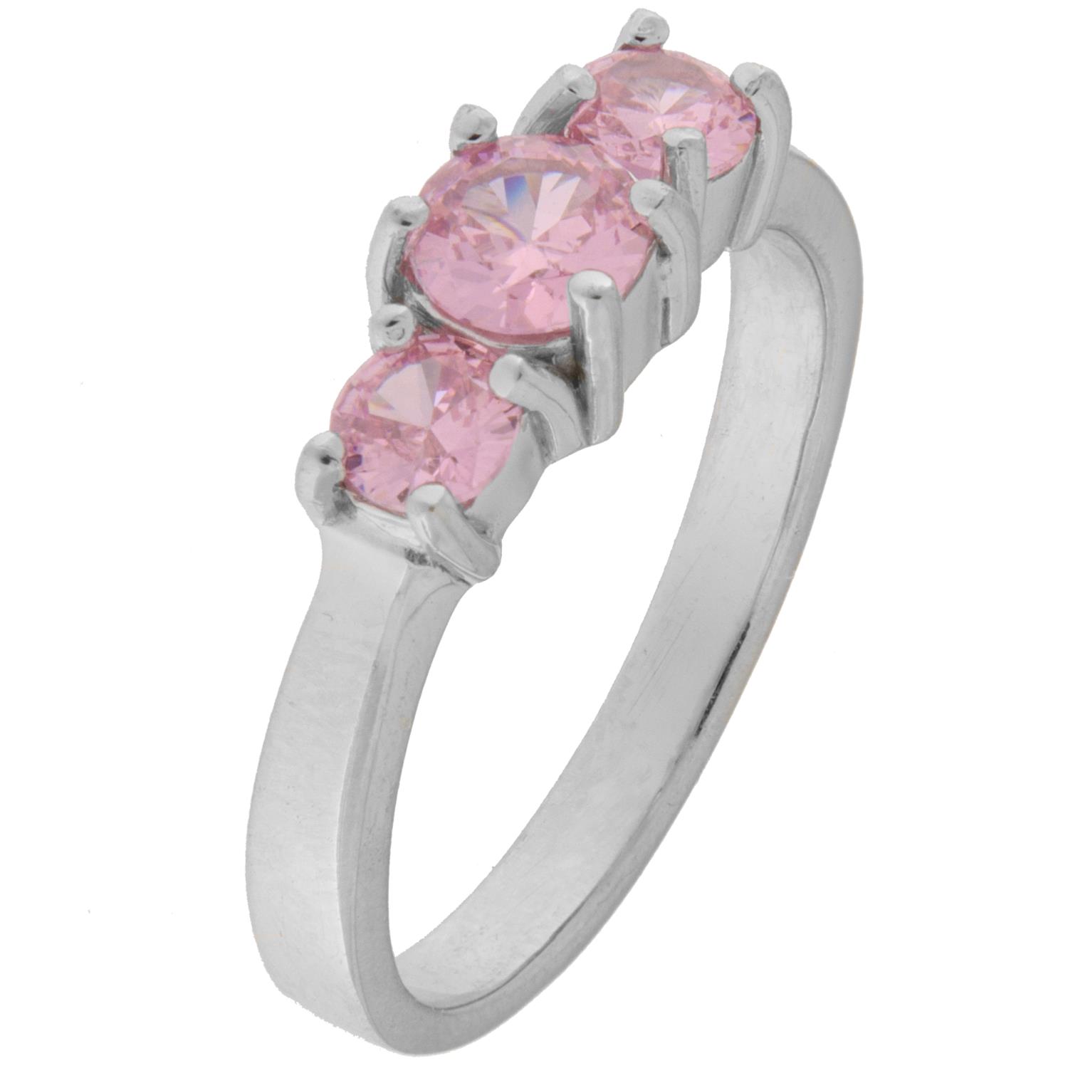 Ring rh.sølv m/lys rosa zirconer 1 stor og 1 medium på hver side