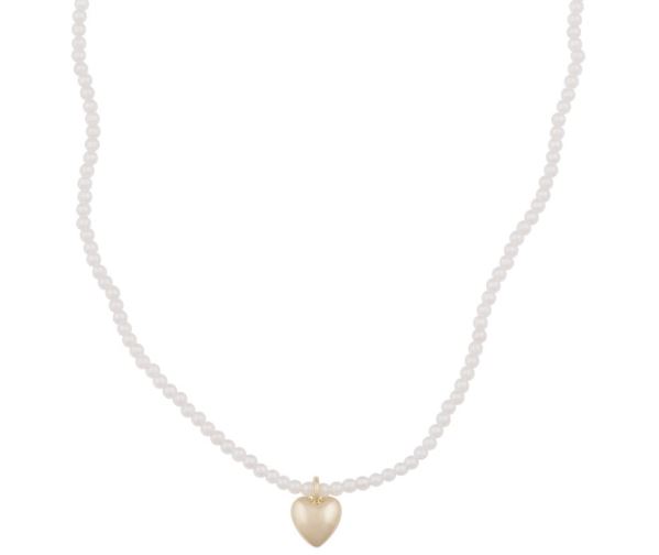 Collier "gull" Lovely 2mm perlekjede m/8mm glatt hjerteanheng 42cm