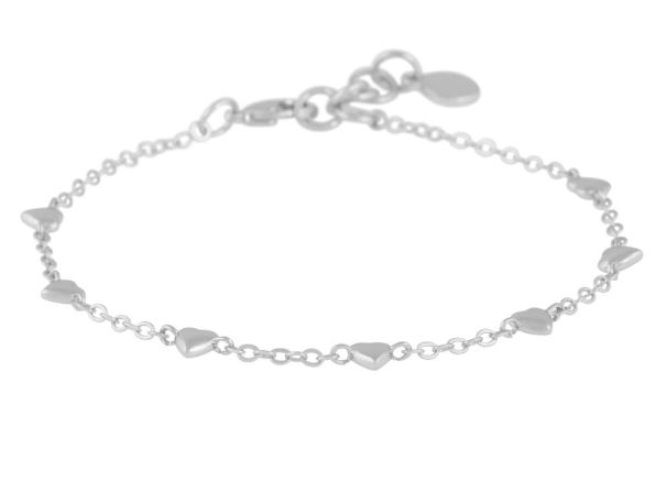Armlenke "sølv" Lovely lenke m/glatte hjerter fast på kjedet 17+2cm