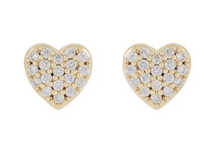 Ørepynt "gull" Lovely 8mm hjerte m/blanke cz. over hele