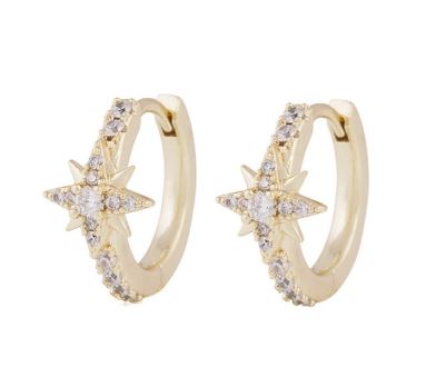 Ørering "gull" Stellaris 15ø m/ stjerne i blanke c.zirconer foran